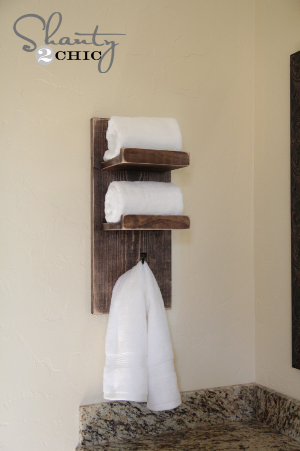 DIY Towel Rack Bathroom
 Super Cute DIY Towel Holder Shanty 2 Chic