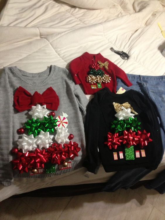 DIY Ugly Christmas Sweaters Pinterest
 DIY ugly Christmas sweaters using t bows and double