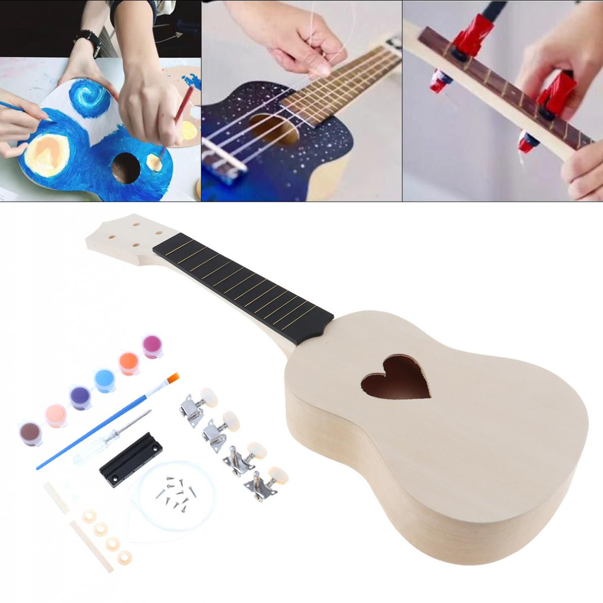 DIY Ukulele Kit
 21 Inch Ukulele DIY Kit Basswood Guitar with Heart Shape