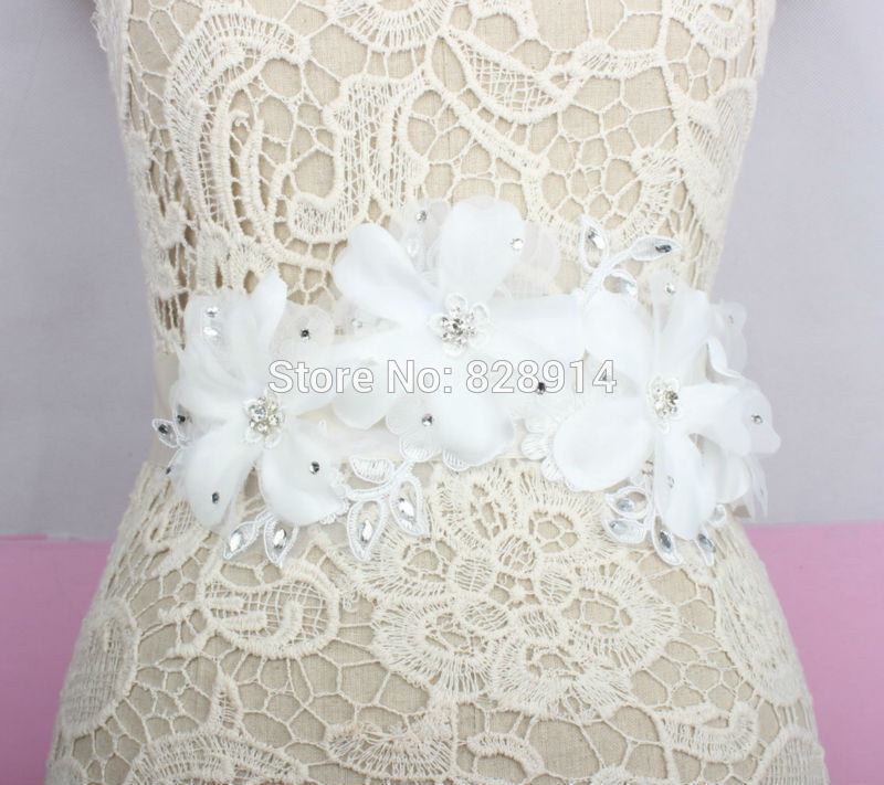 DIY Wedding Belt
 Wholesale Luxury White Flower Wedding Dress sash Bridal