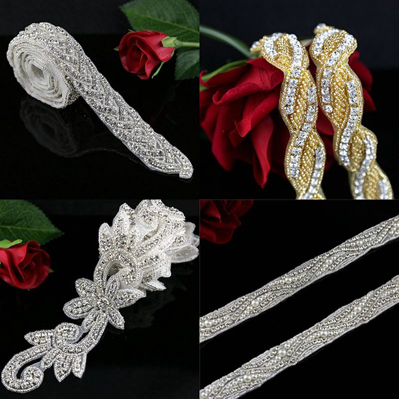DIY Wedding Belt
 1Yard Bridal Crystal Rhinestone Applique Pearl Beaded Trim