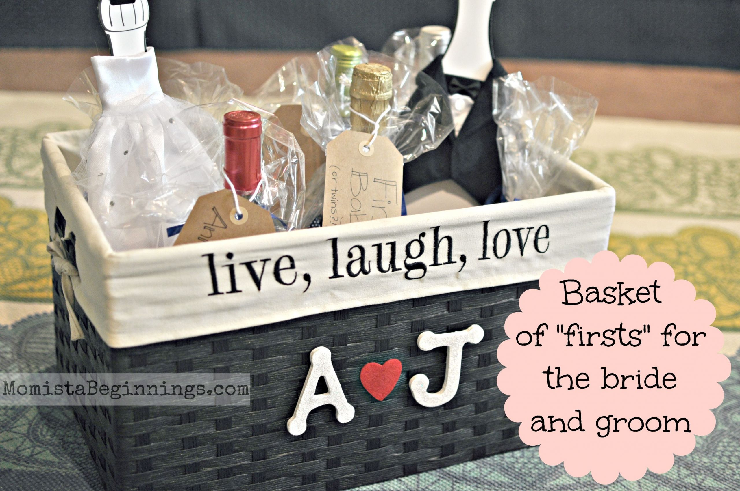 DIY Wedding Gift Baskets
 Basket of "firsts" bridal shower t This idea includes