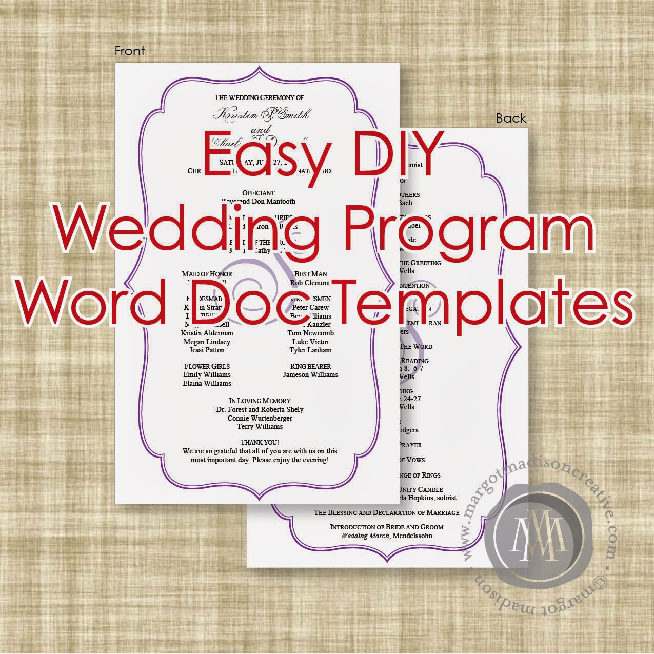 DIY Wedding Programs Template
 MargotMadison DIY Wedding Program Word Doc Templates now