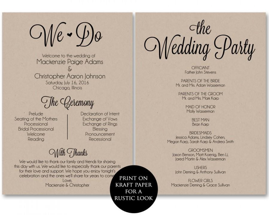 DIY Wedding Programs Template
 Ceremony Program Template Wedding Program Printable We