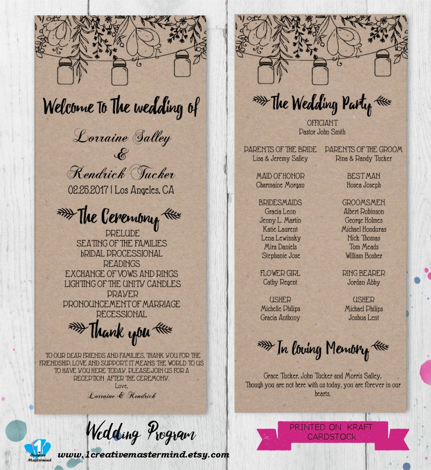 DIY Wedding Programs Template
 DIY Rustic Wedding Program Template Printable Editable