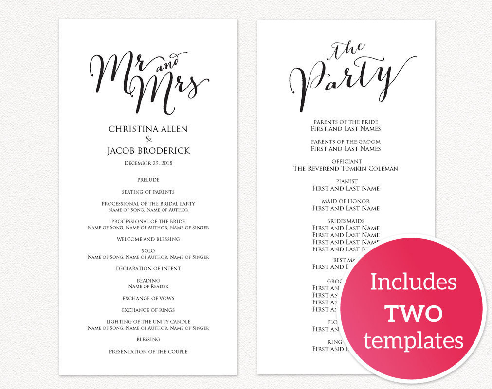 DIY Wedding Programs Template
 DIY Wedding Templates · Wedding Templates and Printables