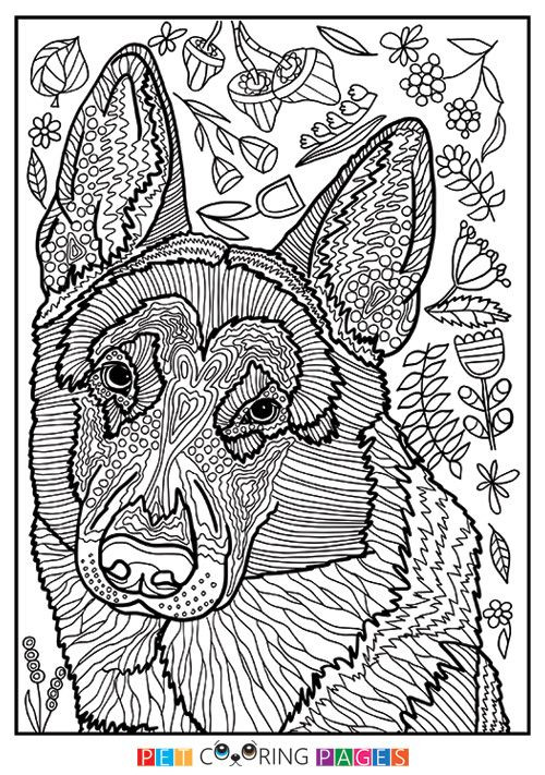 Dog Coloring Book For Adults
 Free printable German Shepherd Dog coloring page available