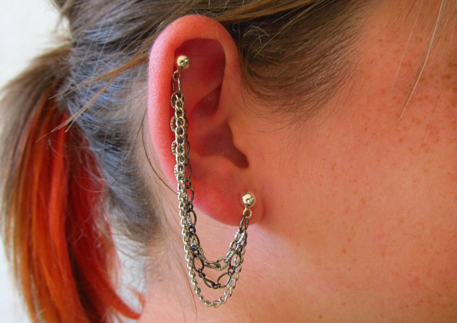 Double Piercing Earrings
 Cartilage Earrings Double Piercing Triple Chain Single Side