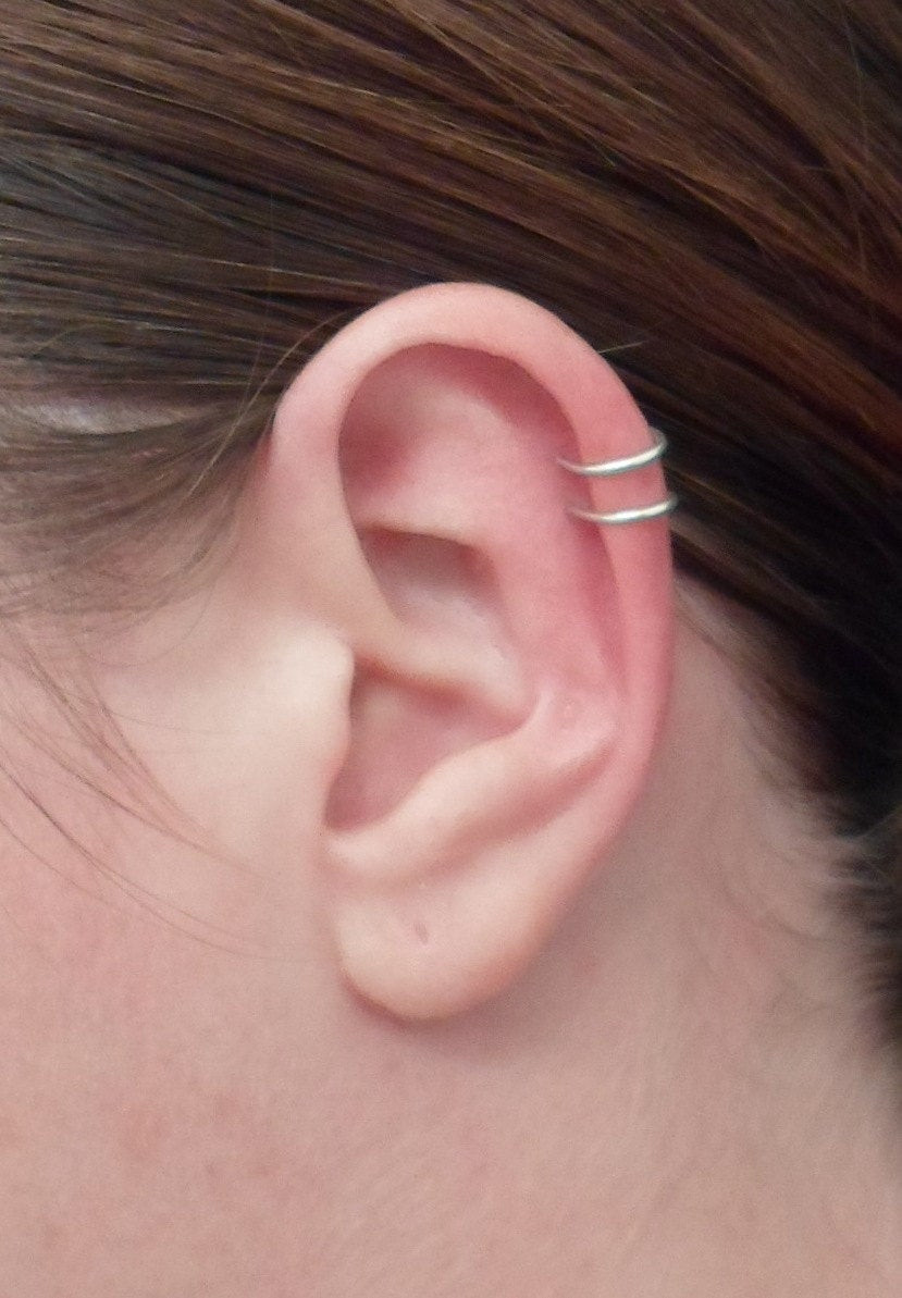 Double Piercing Earrings
 Double loop Ear cuff Sterling Silver OR Gold filled 14k 20
