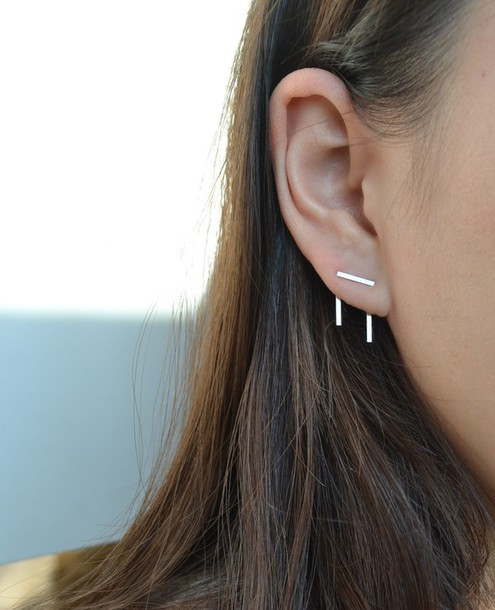 Double Piercing Earrings
 Jewels double piercing silver earrings orbital