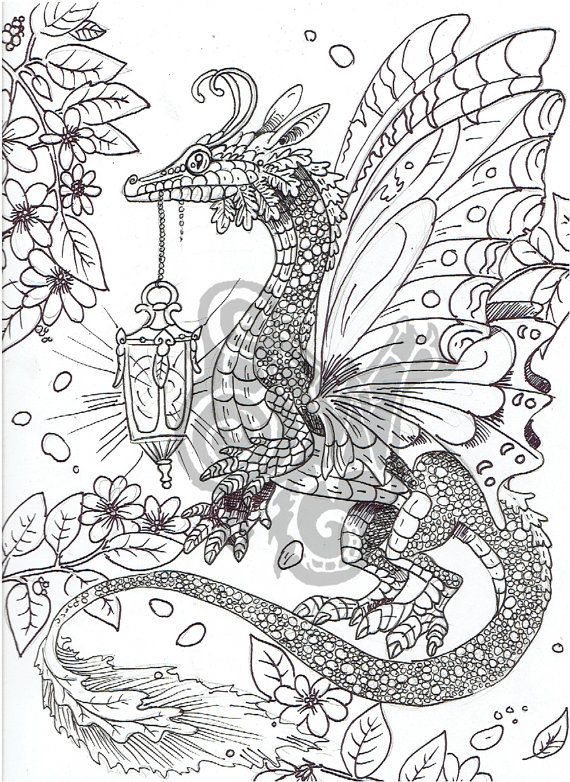 Dragon Coloring Books For Adults
 Digital Coloring Page Dragon in the Garden by ShadoWind on