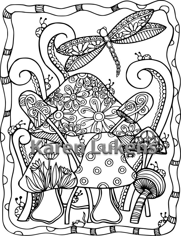 Dragonfly Coloring Pages For Adults
 Dragonfly Mushies 1 Adult Coloring Book Page Printable