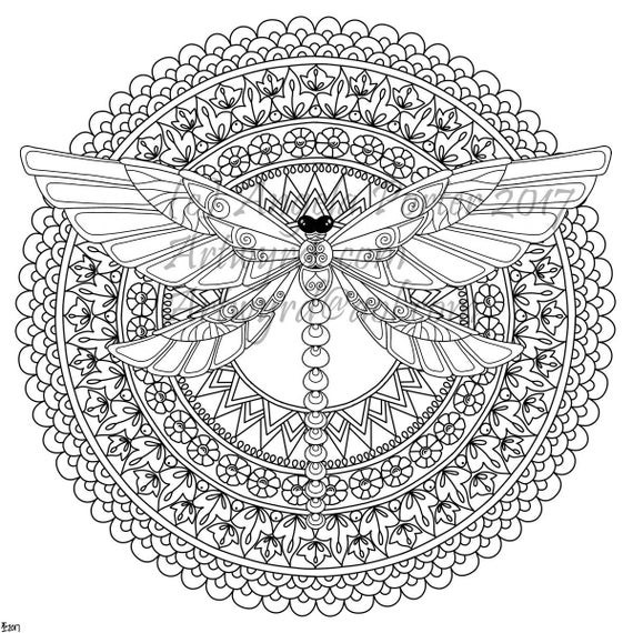 Dragonfly Coloring Pages For Adults
 Dragonfly Mandala Colouring Page by Angela Porter