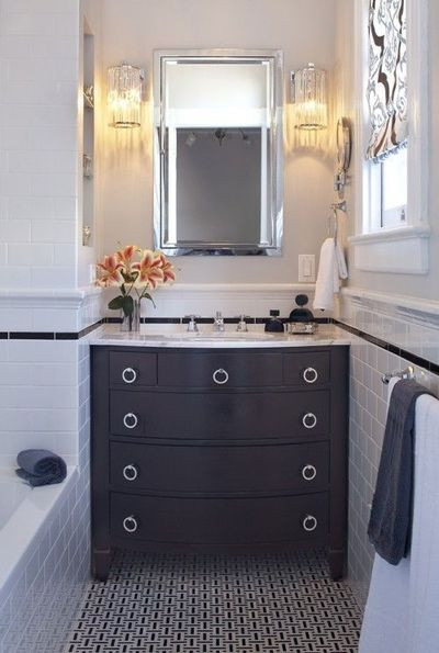 Dresser Style Bathroom Vanity
 dresser style vanity with nickel ring pulls marble top