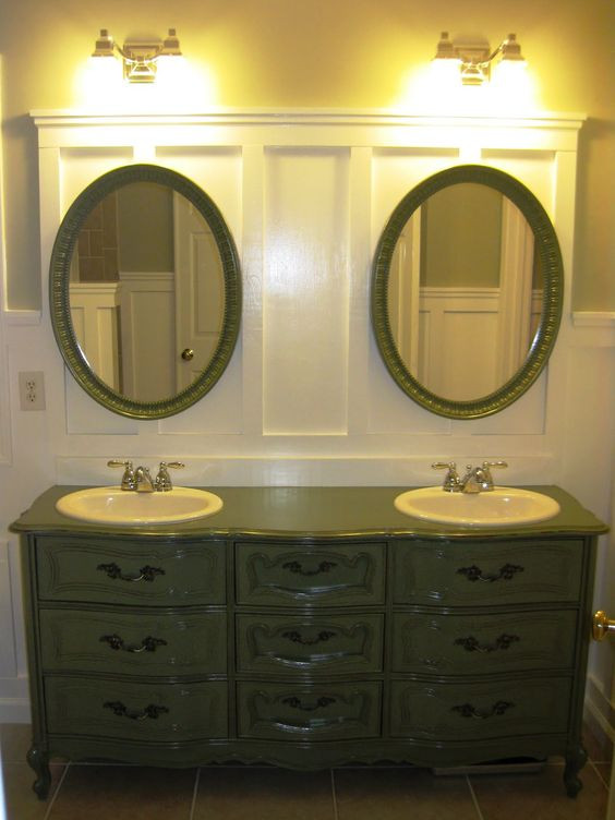 Dresser Style Bathroom Vanity
 I love bathroom vanities made out of old dressers and