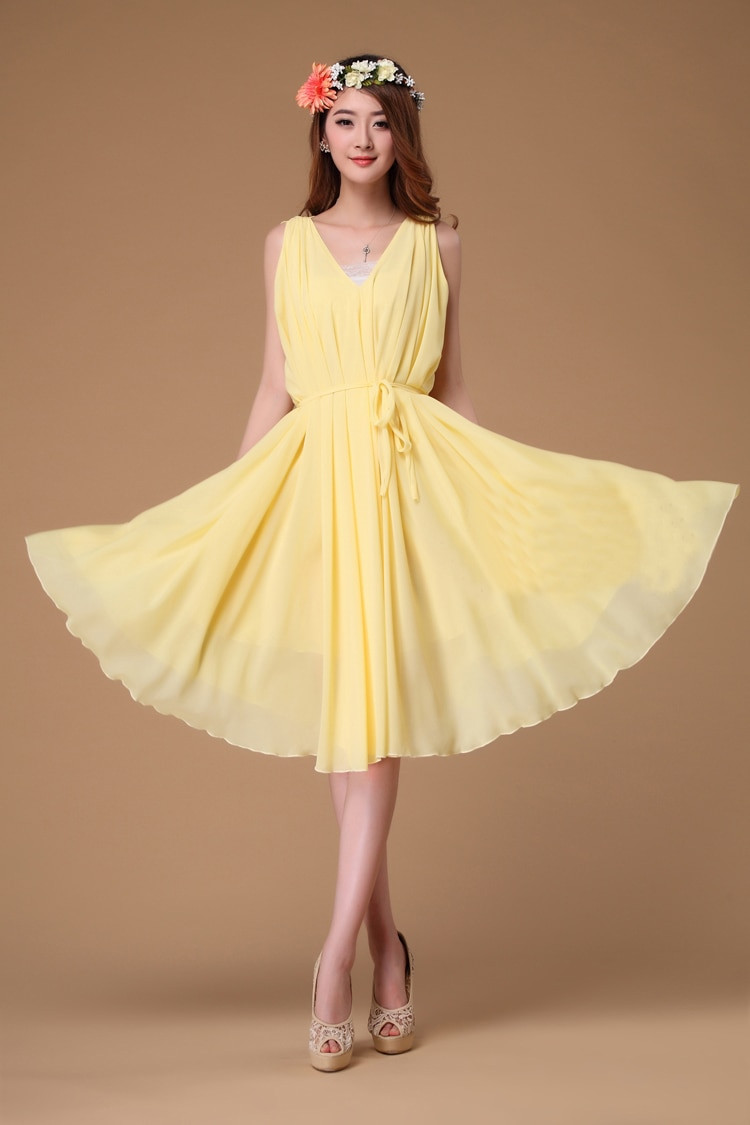 Dresses To Wear For A Wedding
 yellow V neck Short Evening Wedding Party Dress