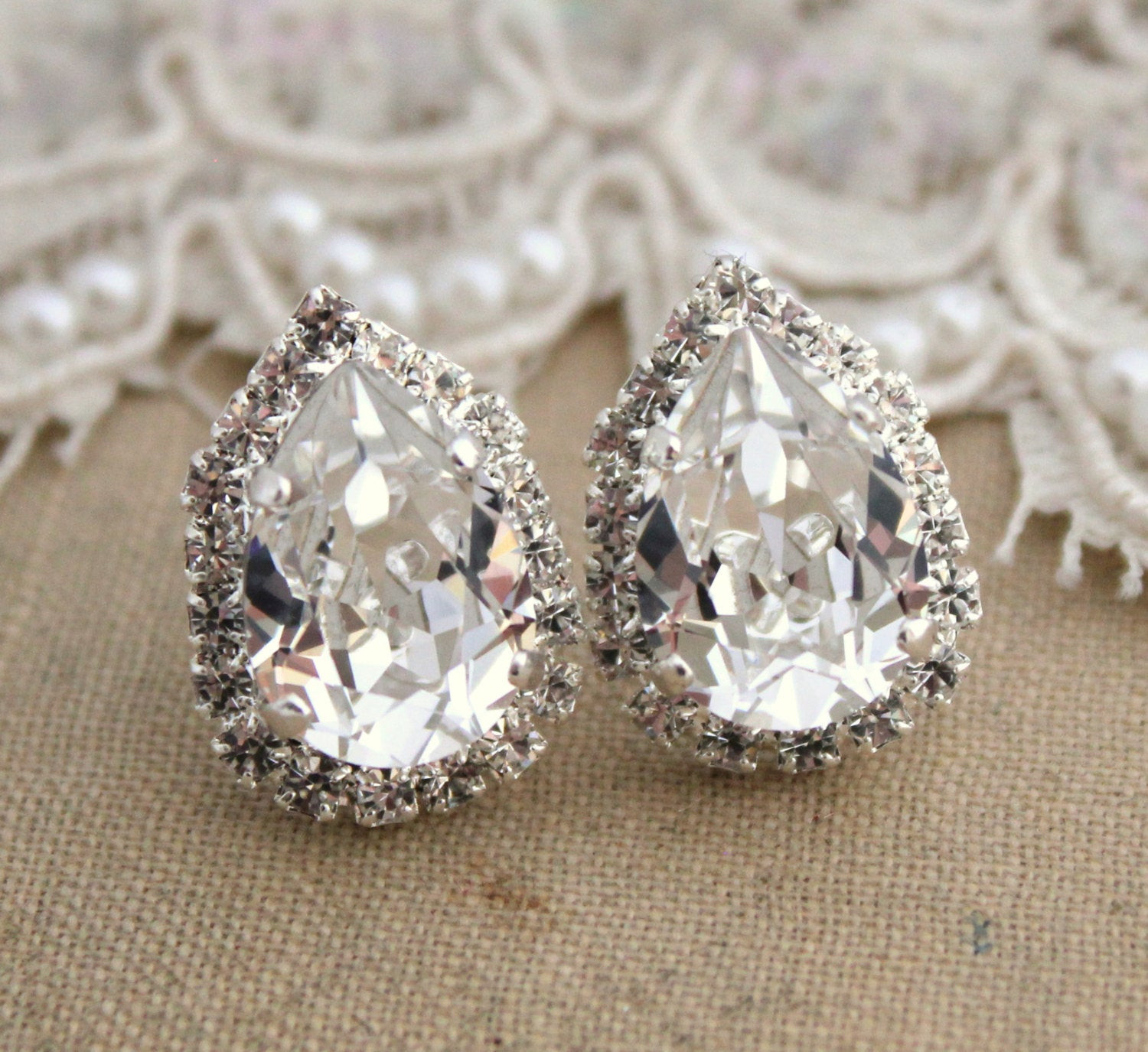 Earrings For Bridesmaids
 Silver Bridal wedding earrings Drop Swarovski Crystal earrings