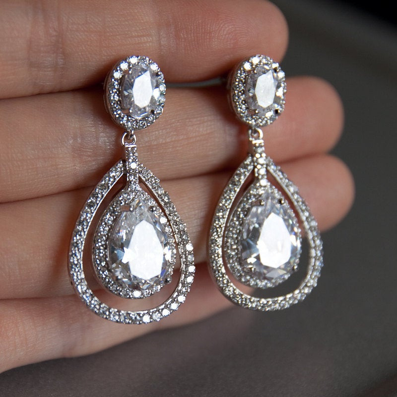 Earrings For Bridesmaids
 Bridal earrings double teardrop bridal earrings chandelier