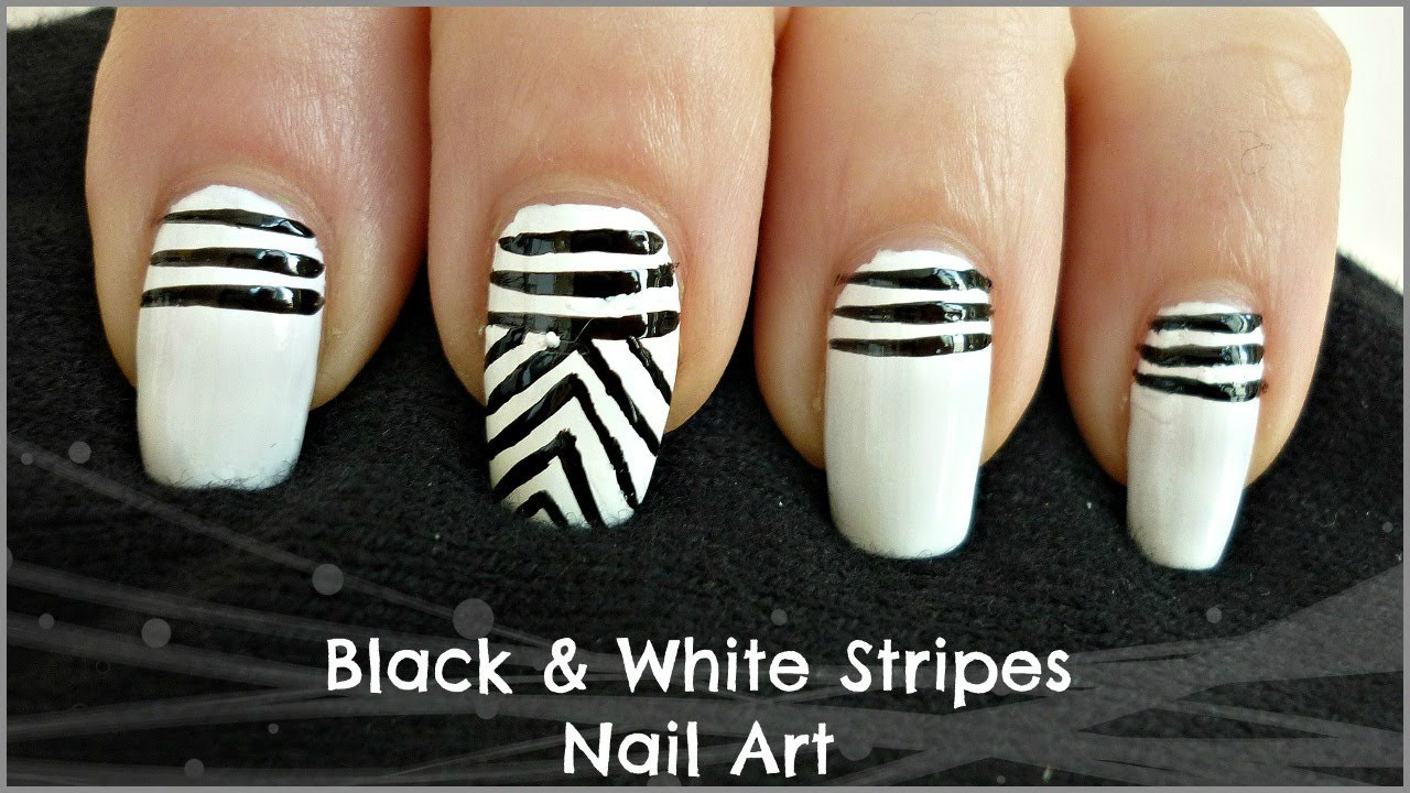 Easy Black And White Nail Designs
 Easy Black and White Stripes Nail Art For Beginners