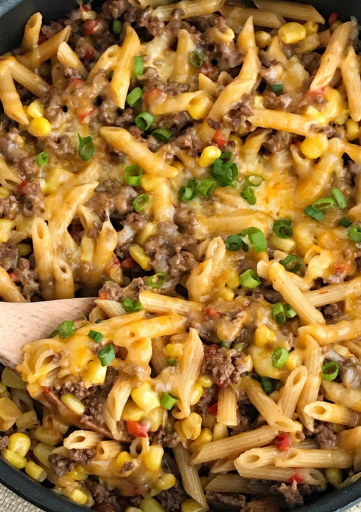 Easy Dinner Ideas With Ground Beef
 30 minutes one pan BBQ Beef Pasta Skillet To her as