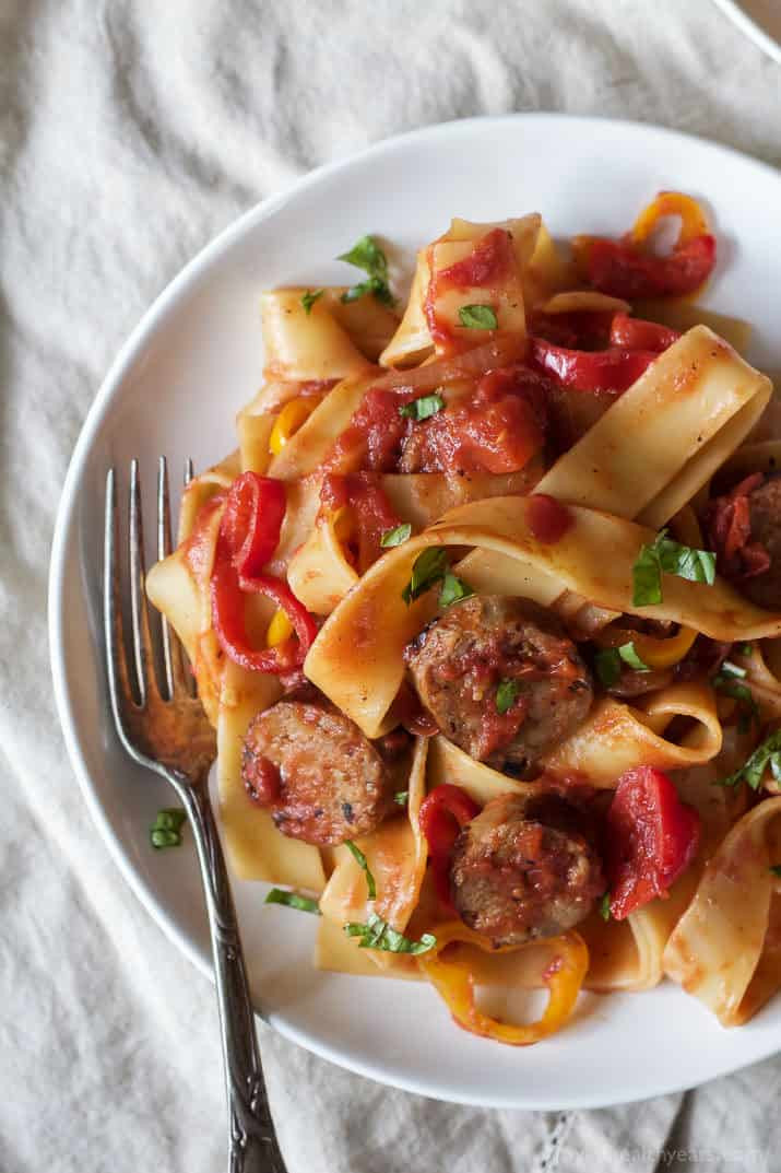 Easy Italian Dinner Recipes
 Tomato Pappardelle Pasta with Italian Sausage and Peppers
