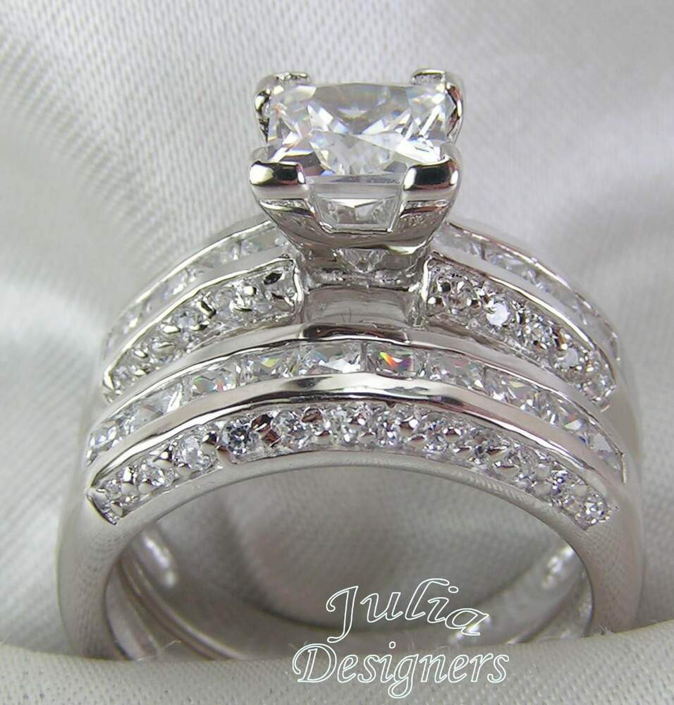 Ebay Wedding Ring Sets
 2 53ct Princess Cut Engagement Wedding Ring Set Sterling