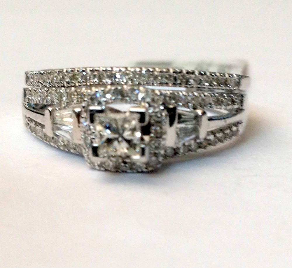 Ebay Wedding Ring Sets
 14k White Gold Princess Cut Baggutte Diamonds Bridal