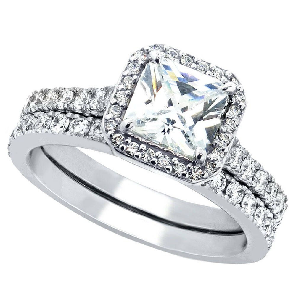 Ebay Wedding Ring Sets
 2 Pcs Womens Princess Cut 925 Sterling Silver Bridal