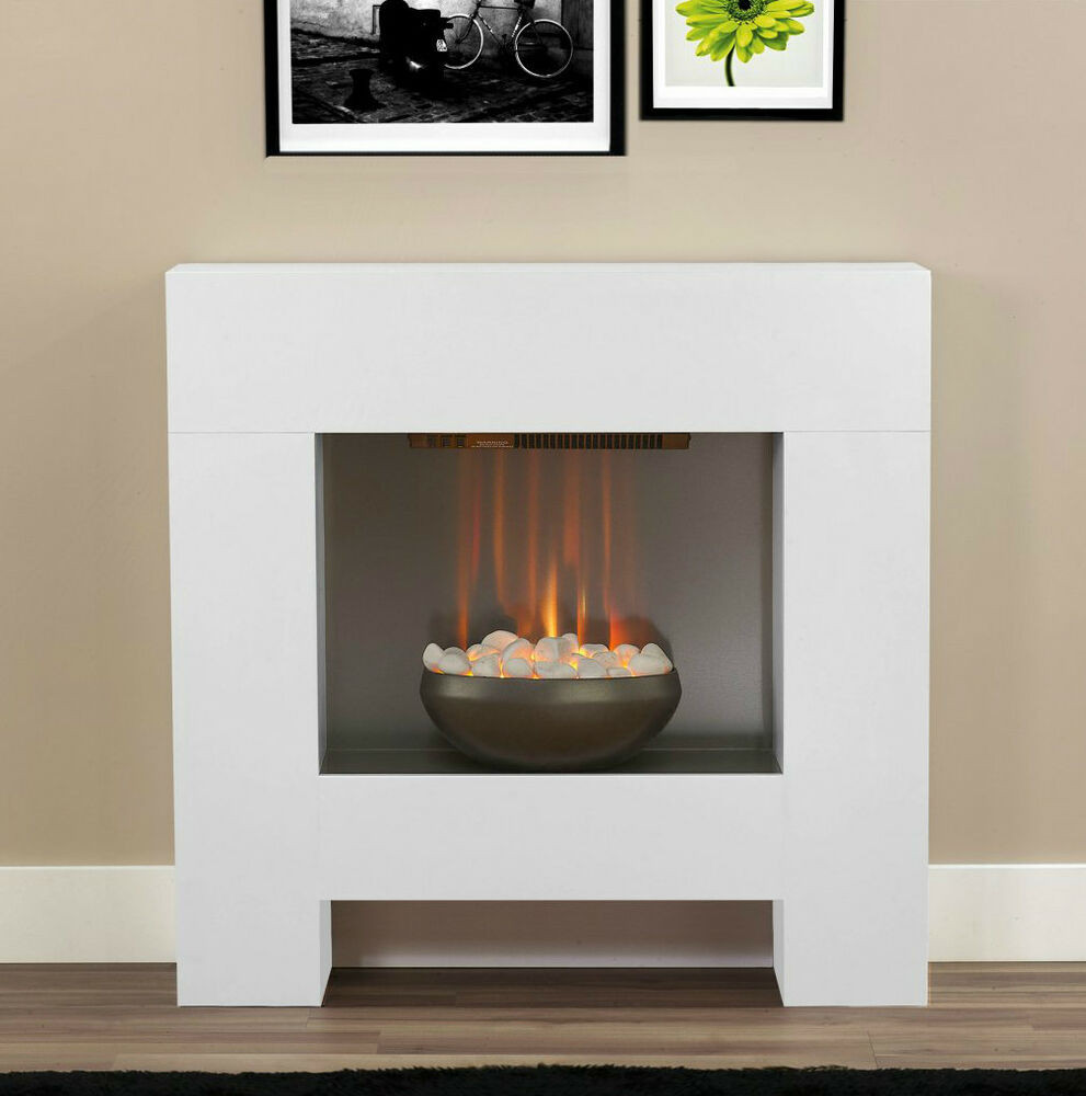 Electric Fireplace Modern
 ELECTRIC WHITE SURROUND PEBBLE FIRE MODERN CONTEMPORARY