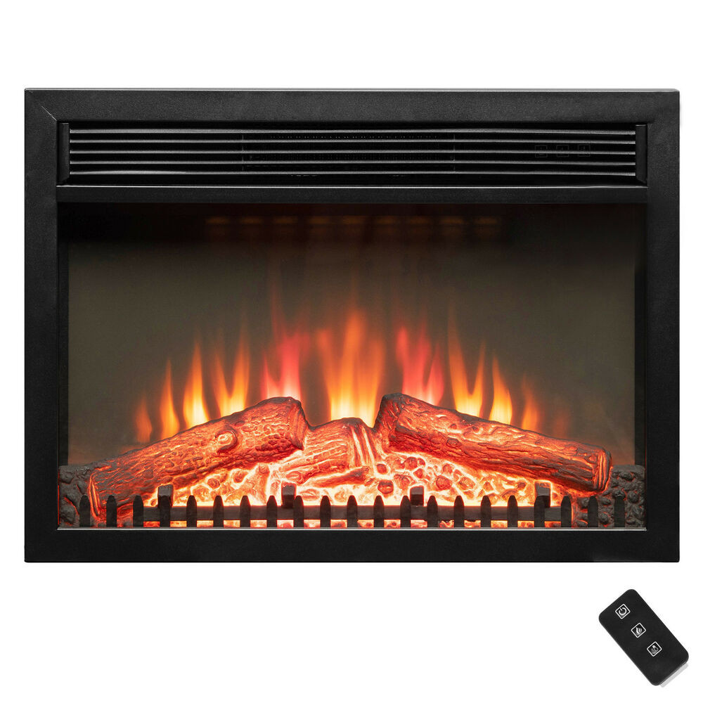 Electric Fireplace W Remote
 23" Black Freestanding Logs Portable Electric Fireplace
