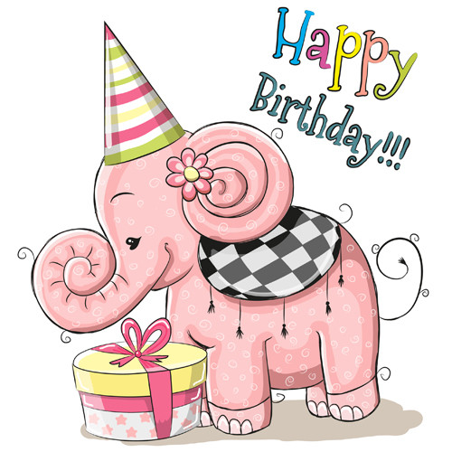 Elephant Birthday Card
 Cute elephant happy birthday cards vector Vector Animal
