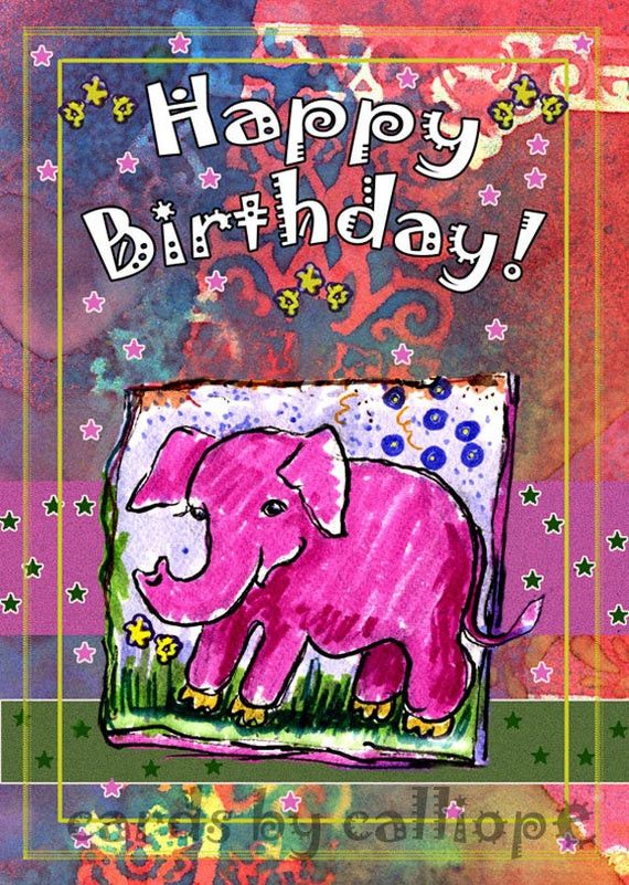 Elephant Birthday Card
 Pink Elephant Birthday Card by CardsByCalliope on Etsy