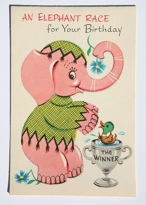 Elephant Birthday Card
 101 best Vintage Elephant Cards images on Pinterest
