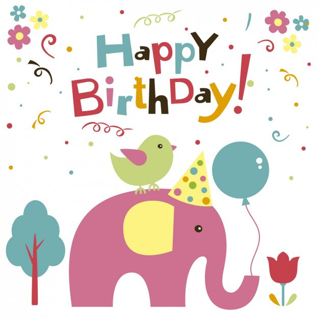 Elephant Birthday Card
 Elephant and bird birthday card Vector