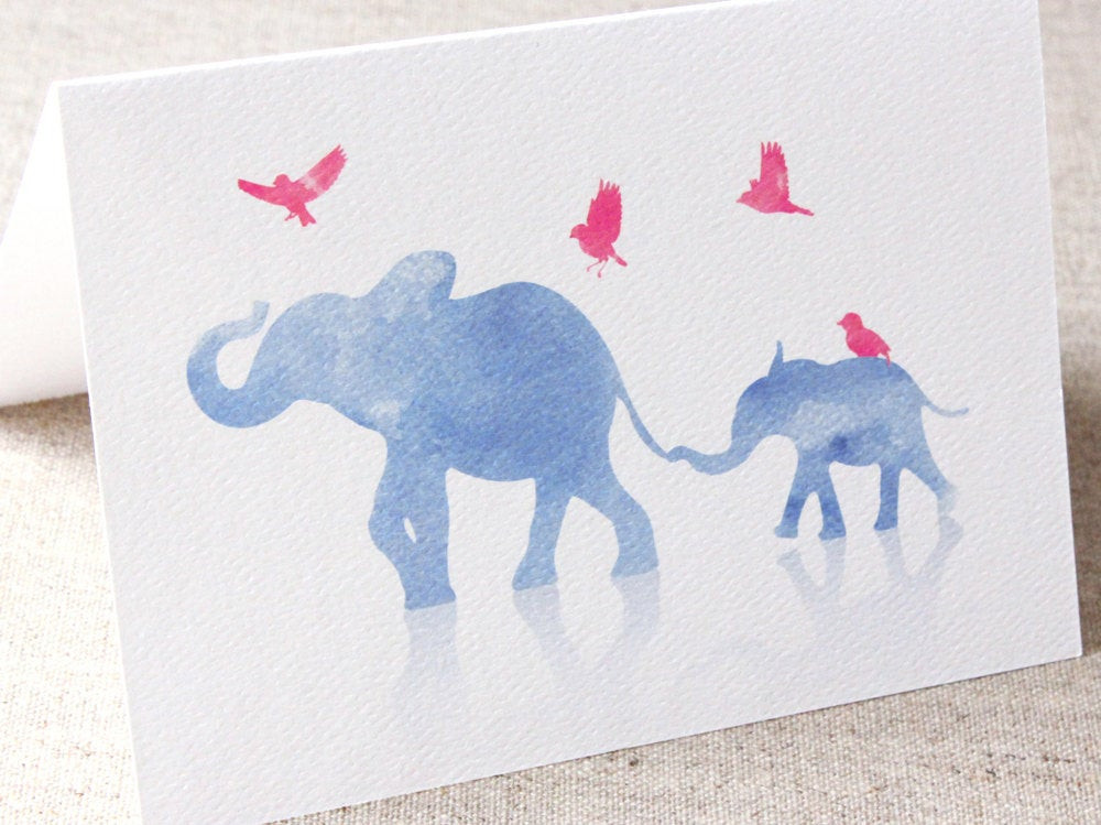 Elephant Birthday Card
 Big and Small Elephant Greeting Card by BellaStationery on