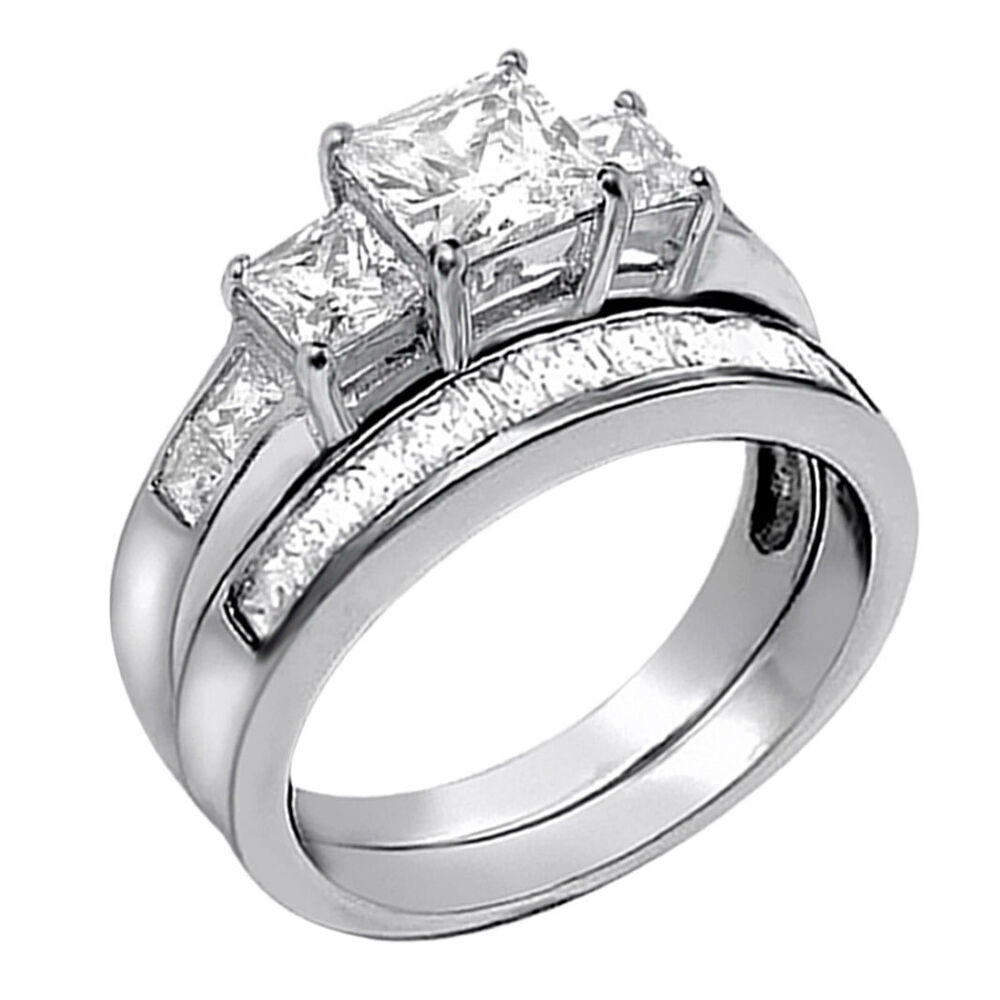 Engagement Rings For Women Princess Cut
 2 PCS Women Princess Cut 925 Sterling Silver Wedding