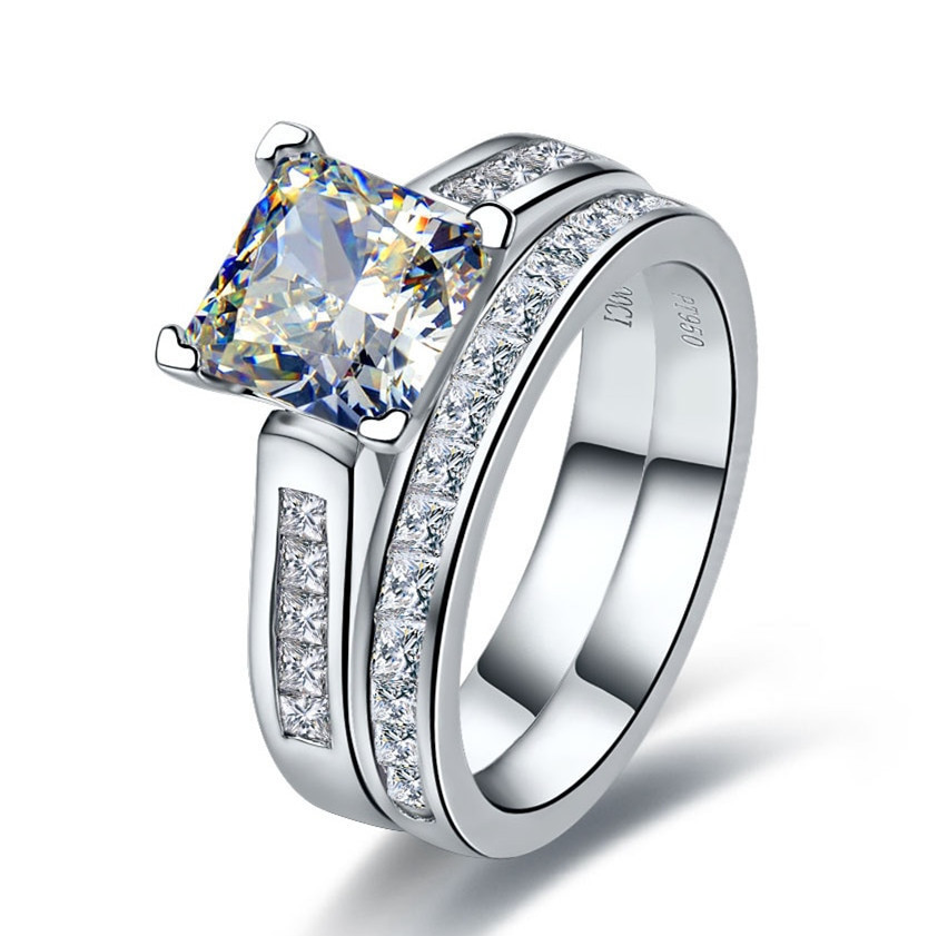 Engagement Rings For Women Princess Cut
 18K Solid Gold 2 Carat Princess Cut Diamond Female