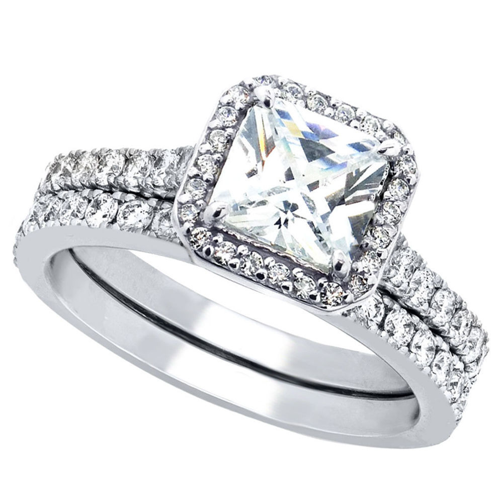 Engagement Rings For Women Princess Cut
 2 Pcs Womens Princess Cut 925 Sterling Silver Bridal