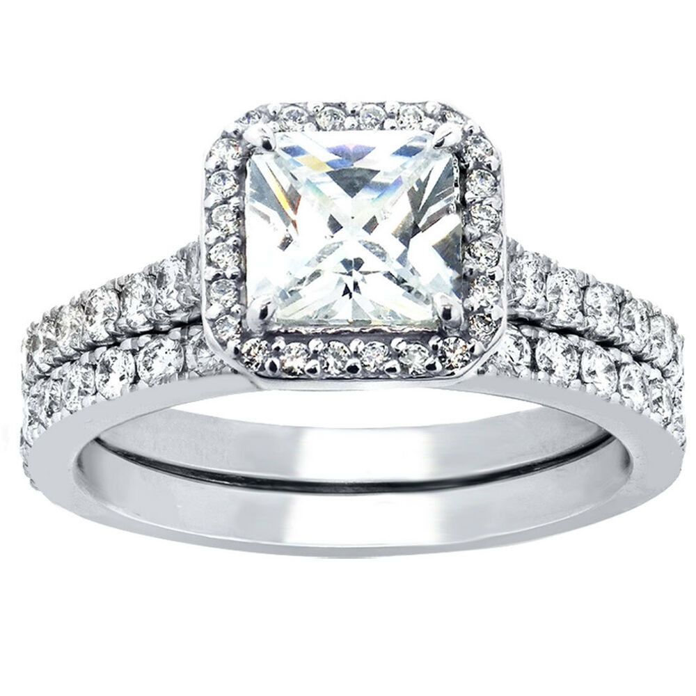Engagement Rings For Women Princess Cut
 Hot 2 Pcs Women Princess Cut Sterling Silver Bridal