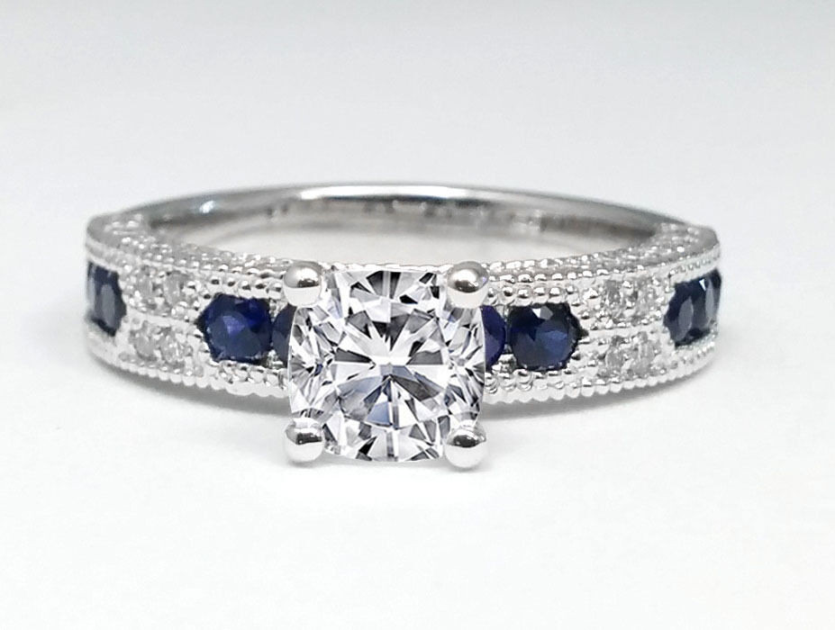 Engagement Rings With Black Diamond Accents
 2 04 Cushion Cut Diamond Vintage Engagement Ring Blue