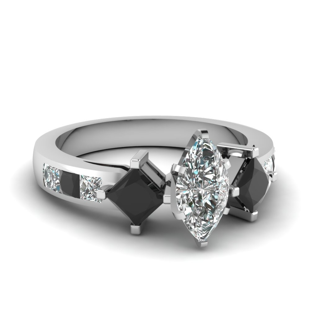 Engagement Rings With Black Diamond Accents
 Square Accent Marquise Engagement Ring With Black Diamond