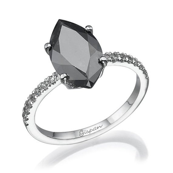 Engagement Rings With Black Diamonds
 Marquise Black Diamond Engagement Ring white gold with white
