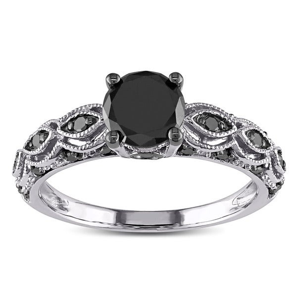 Engagement Rings With Black Diamonds
 Shop Miadora 10k White Gold 1 1 4ct TDW Round Black