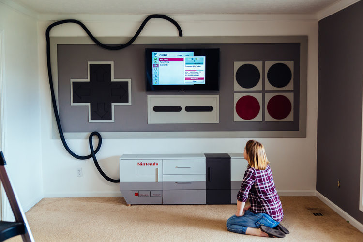 Entertainment Center For Kids Room
 Nintendo themed home theater a mom made for her kids