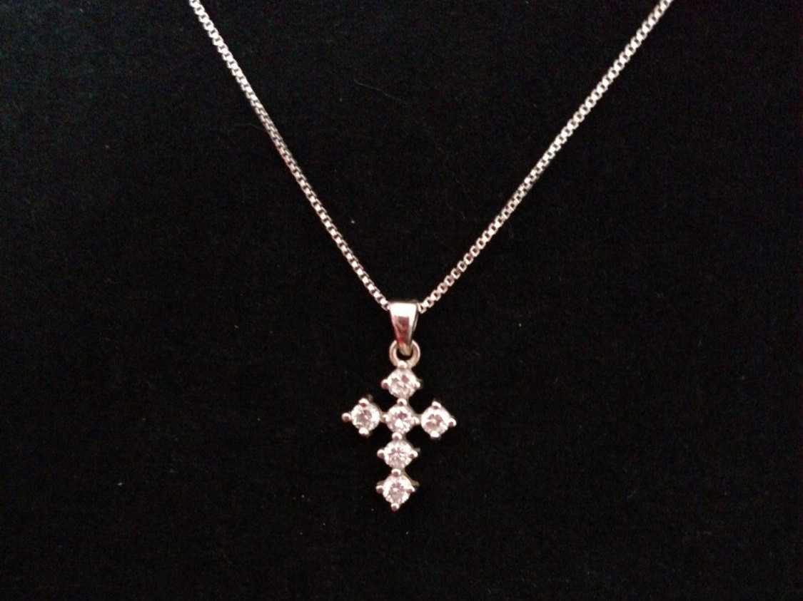 Fake Diamond Necklace
 Sterling Silver Faux Diamond Cross Necklace