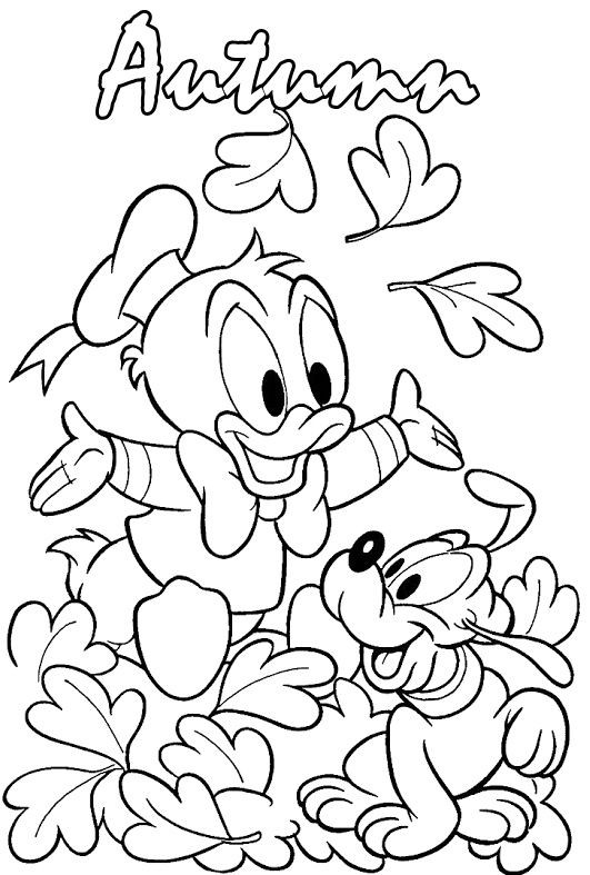 Fall Kids Coloring Pages
 Donald And Pluto Playing In The Fall Season Coloring Pages
