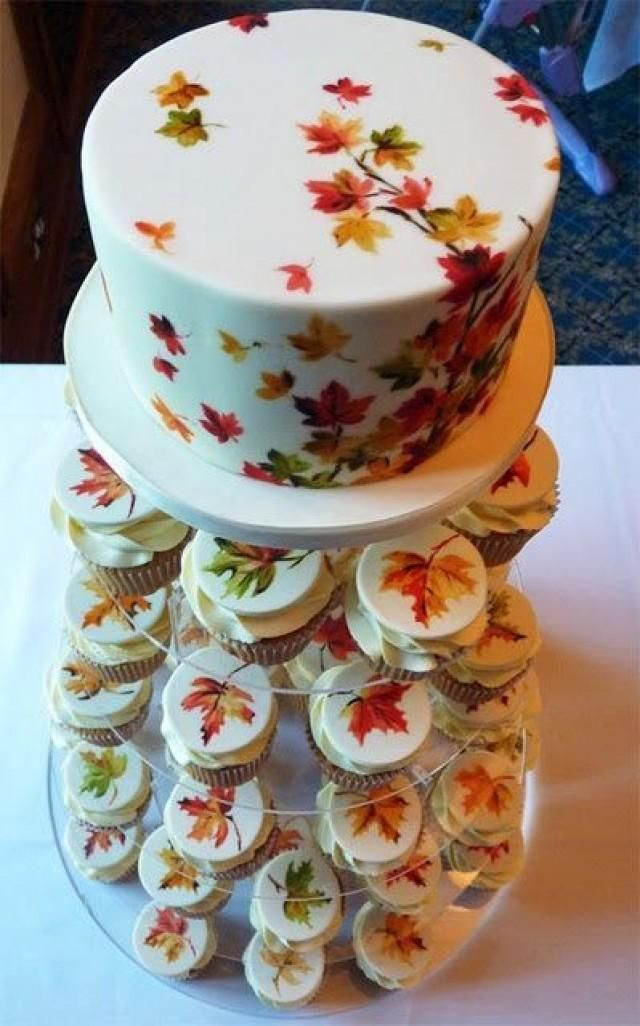 Fall Themed Cupcakes
 Fall themed cupcake tower love the colorful leaves