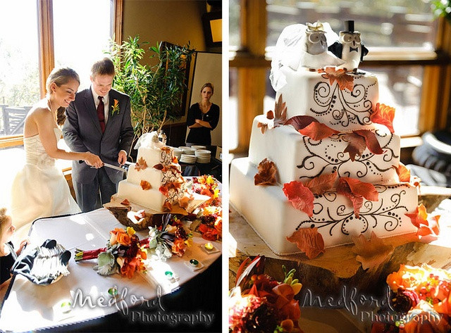 Fall Wedding Cake Flavors
 Square three tier wedding cake Brown scrolls fall