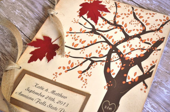 Fall Wedding Guest Book Ideas
 Fall Autumn Guest Book Leaves Tree Rustic by alittlemorerosie