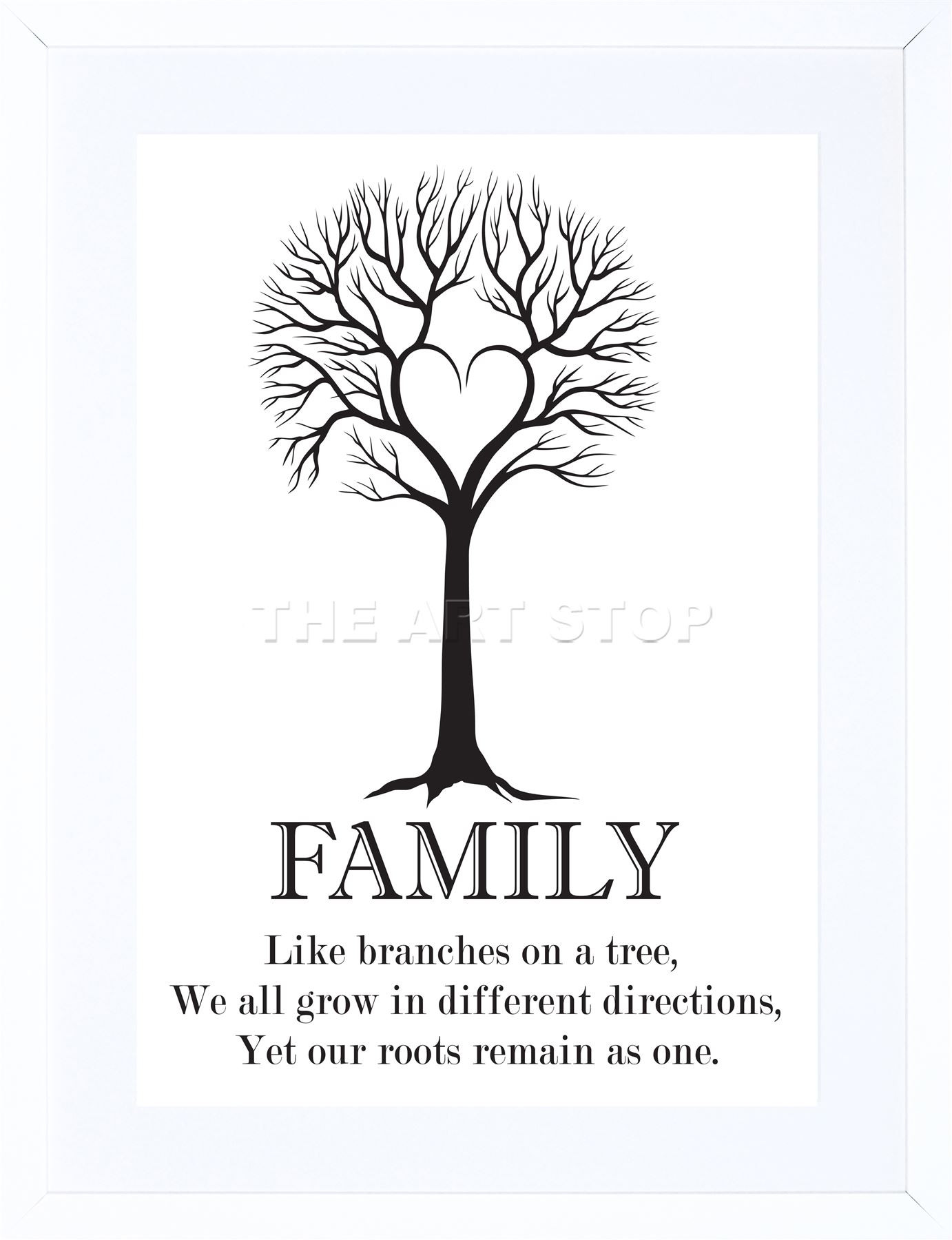 Family Tree Quotes
 Quote Family Roots Typography BW Heart Tree Framed Art